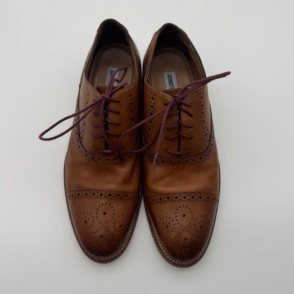 Johnston & Murphy Mens Tan Leather Cap Toe Cognac Brogue Oxfords Shoes 9.5 Men's